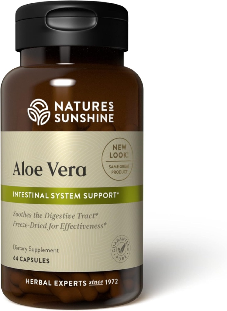Nature 's Sunshine Aloe Vera Freeze Tørret, 64 Kapsler Budding124; Lindrer fordøjelsessystemet Tract og leverer næringsstoffer til de intestinale systemer