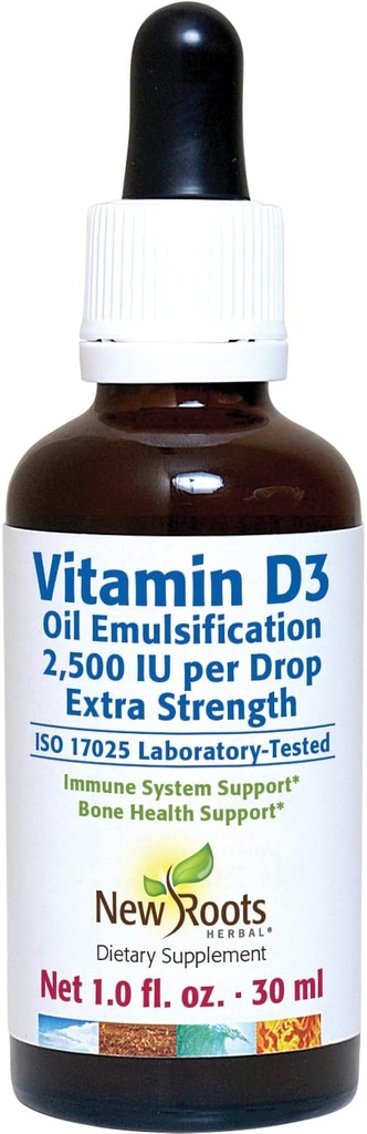 Nye Rødder ekskl. 124; D-vitamin 2500 IE dråber til voksne (30 ML), hurtig absorption, effektivt immunsystem supportsupplement
