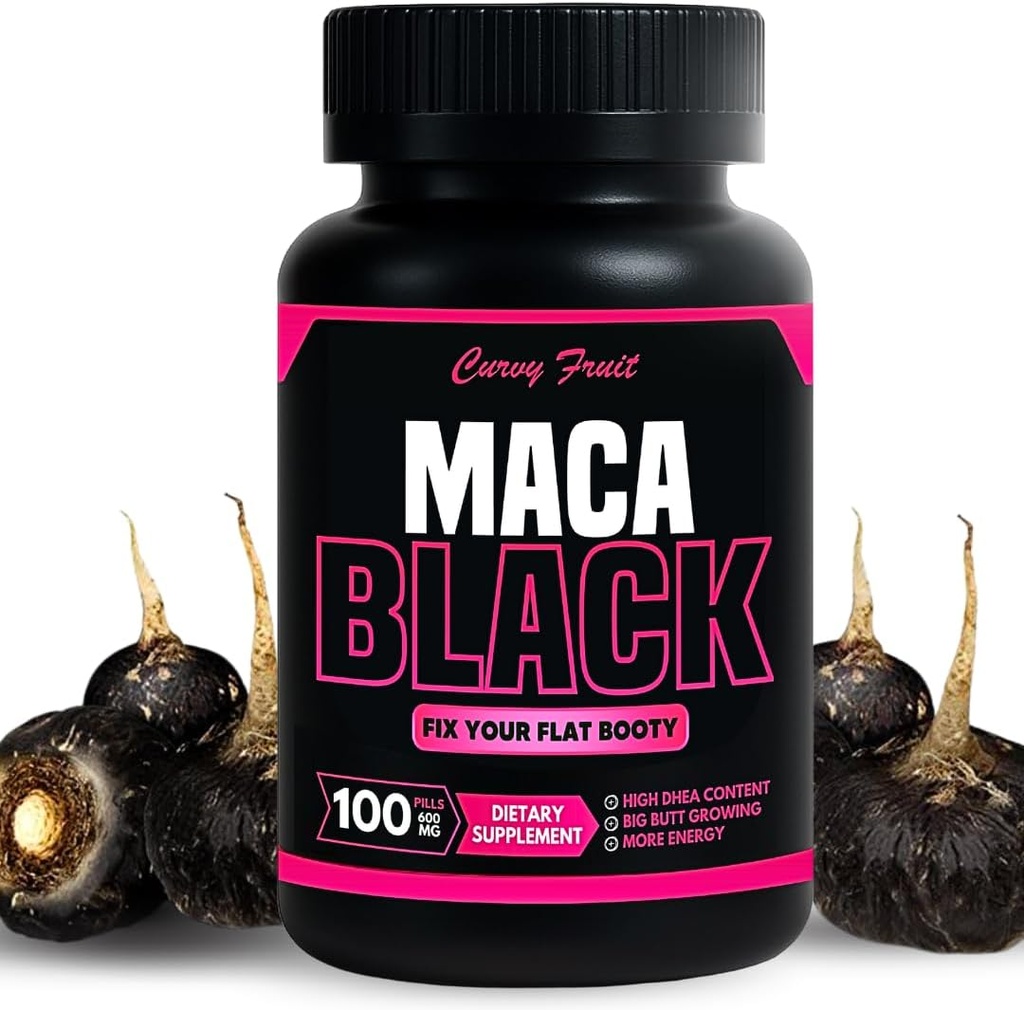 Ægte Black Maca Root Pills til en stor butt vokser i kort tid - 600 mg x 100 und (31 dage) af CurvyFruit