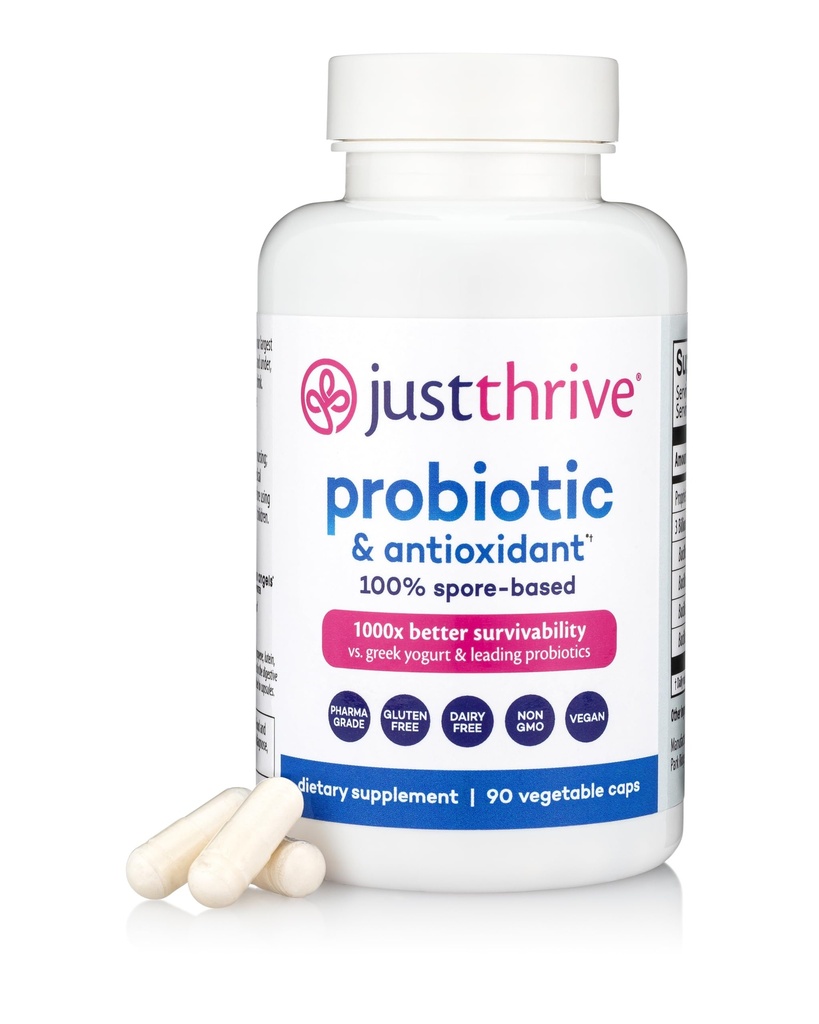 Bare Thrive Probiotic & Antioxidant Supplement - 100% Spore- baseret fordøjelses- og immunstøtte - Gluten Free, 90 Caps