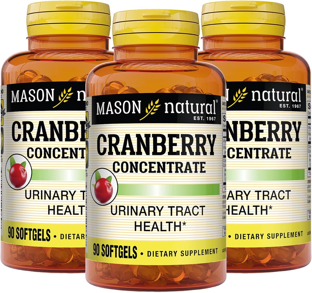 MASON NATURAL Cranberry 12: 1 Koncentrat med C-vitamin & E, Understøtter immunforsvar & urinveje, 90 kapsler, pakke med 3