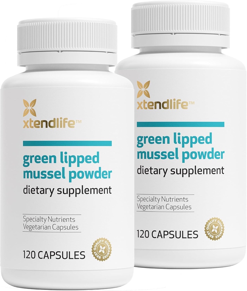 Xtenenlife Green Lipped Mussel Powder - 2400mg tillæg med Omega-3 fedtsyrer fra New Zealand for fælles sundhed, 120 kapsler (2 pakker)