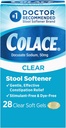 Colace Clear Staol blødgøringsmiddel Soft Gel kapsler Forstoppelse Relief 50mg Docusat Natriumlæge Anbefalet 28ct