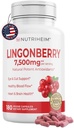 Lingonberry Powder 7500mg for Urinary Tract, Blood Circulation, Gut Health, Eye Health, Antioxidant Support - Pure 5: 1 Ratio & 180 Veggie Capsules - Non-GMO, Gluten- Free, Vegan- Friendly Supplement