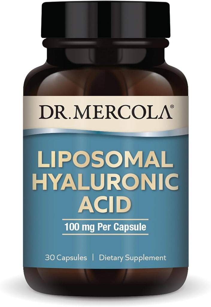 Dr. Mercola Liposomal Hyaluronsyre, 30 Servering (30 kapsler), 100 mg Per kapsel, Kosttilskud, fremmer hud udseende, ikke-GMO