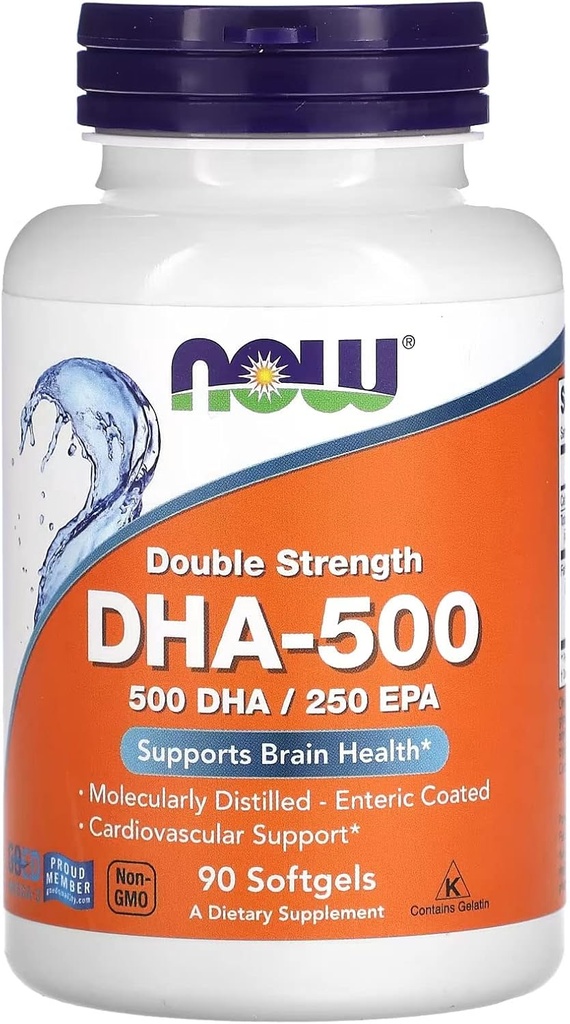 Now Foods Kosttilskud, DHA- 500 med 250 EPA, Molekylært Destilleret, Understøtter Brain Health *, 90 Softgels