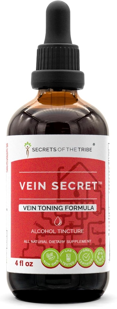 Vein Secret Alkohol Extract, High- Potency Herbal Drops, Tincture Made from Butcher 's Broom, Horse Chestnut, Prickly Ash, Rosemary, Stone Root. Vein toning formel 4 oz