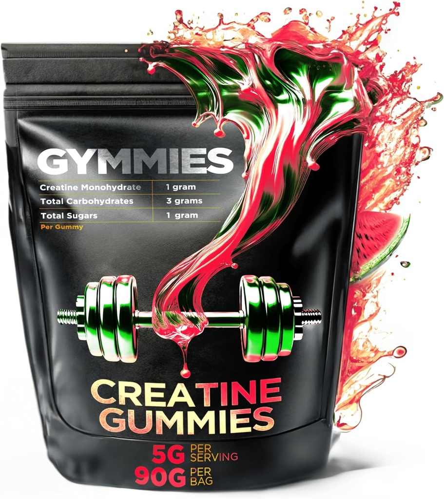 Creatin Monohydrat Gummies - Muskelvækst, Performance, Endurance - 5 Gram Creatin per Serving - Vegan, Non- GMO, Gluten- fri, Made in USA - 90ct (90 Greve, Watermelon)
