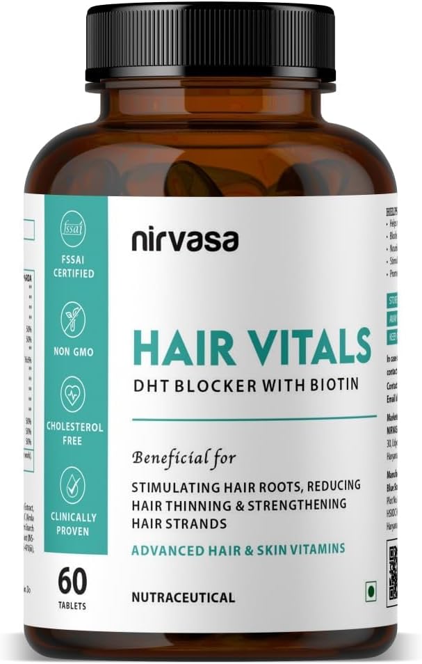 Hår Vitals DHT Blocker med Biotin tabletter med Beta- sitosterol & Stinging Nettle Root Extract 124; Hår Vitaminer til mænd og kvinder - 60 tabletter