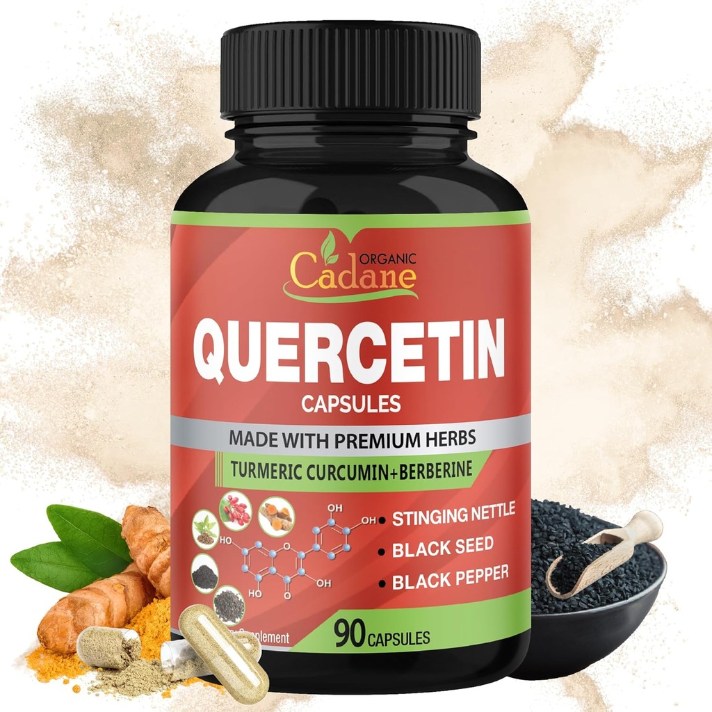 Organic Cadane Quercetin Extract kapsler, 90kapsler, 3 Måneder Tilgang med Quercetin, Gurkemeje Curcumin, Berberine, Nettle, Black Seed Powder, Black Pepper.