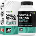 Renew Actives Omega-3 Fish Oil 2400MG per 2 Softgels - 720MG EPA & DHA - Understøtter hjerte, hjerne, øje sundhed, & triglyceride Reduktion - Ingen Fishy Eftersmag - Made in Canada - 120 Softgels