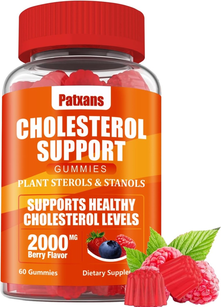 1 Pack Cholesterol Support Gummies, Indeholder 2000MG af Plant Steroler & Steroler, Cholesterol Complex Gummies, Support Sunde Cholesterol Niveau, Energistøtte, Blandede Berry Flavor, 60 Tæller
