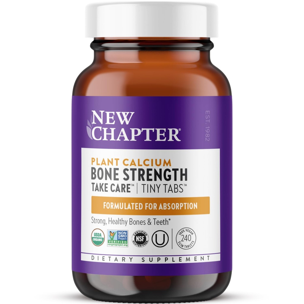 Nyt kapitel Calcium supplement - Knoglestyrke Tiny Tabs Plant- baseret USDA Organic Calcium med Magnesium, D3 + K2 Vitamin, for ben sundhed & fælles mobilitet, Heart Support, 905 mg dosis - 240 Tiny Tabs
