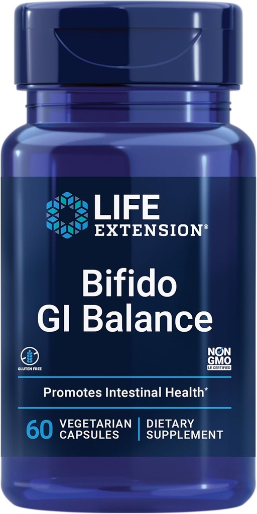 Life Extension Bifido GI Balance, probiotika, Bifidobacterium longum BB536 ® (2 milliarder CFU), Support Sund Gut & fordøjelsessundhed, Gluten- Free, Non- GMO, Vegetar, 60 Kapsler