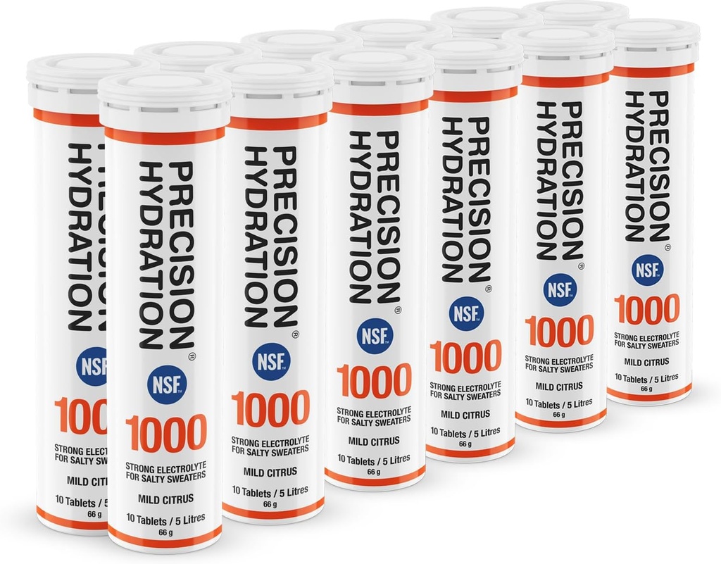 Præcision Hydration Electrolyte Tablets - Multi Strength Effervescent Hydration Tablets - Combat Cramp - Lav kalorie, Gluten Free, Vegan / Vegetar Friendly (12 rør, 1000 mg / l - Orange Tube)