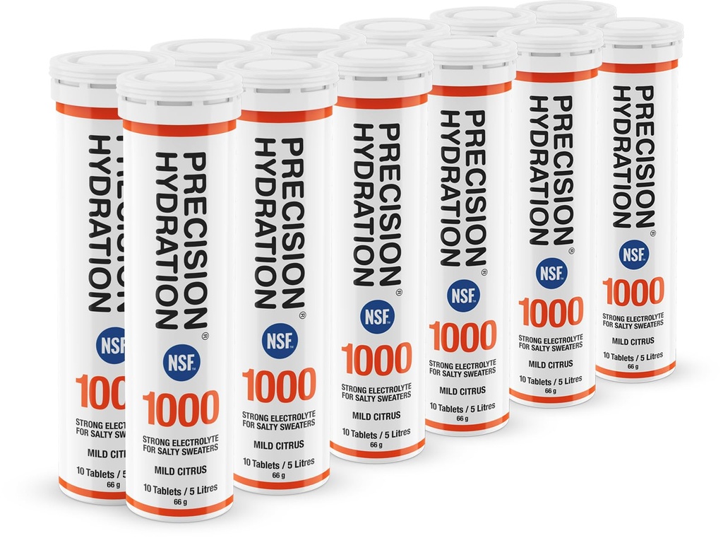 Præcision Hydration Electrolyte Tablets - Multi Strength Effervescent Hydration Tablets - Combat Cramp - Lav kalorie, Gluten Free, Vegan / Vegetar Friendly (12 rør, 1000 mg / l - Orange Tube)