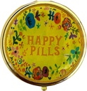 Retro Cute Pill Case Vintage Metal Pill Organizer Portable Compact Pill Box til purse / Pocket til at holde vitaminer / Tylenol / Kosttilskud / Fish Oil / Meds / Tablet (Happy Pills with Mirror, Round)