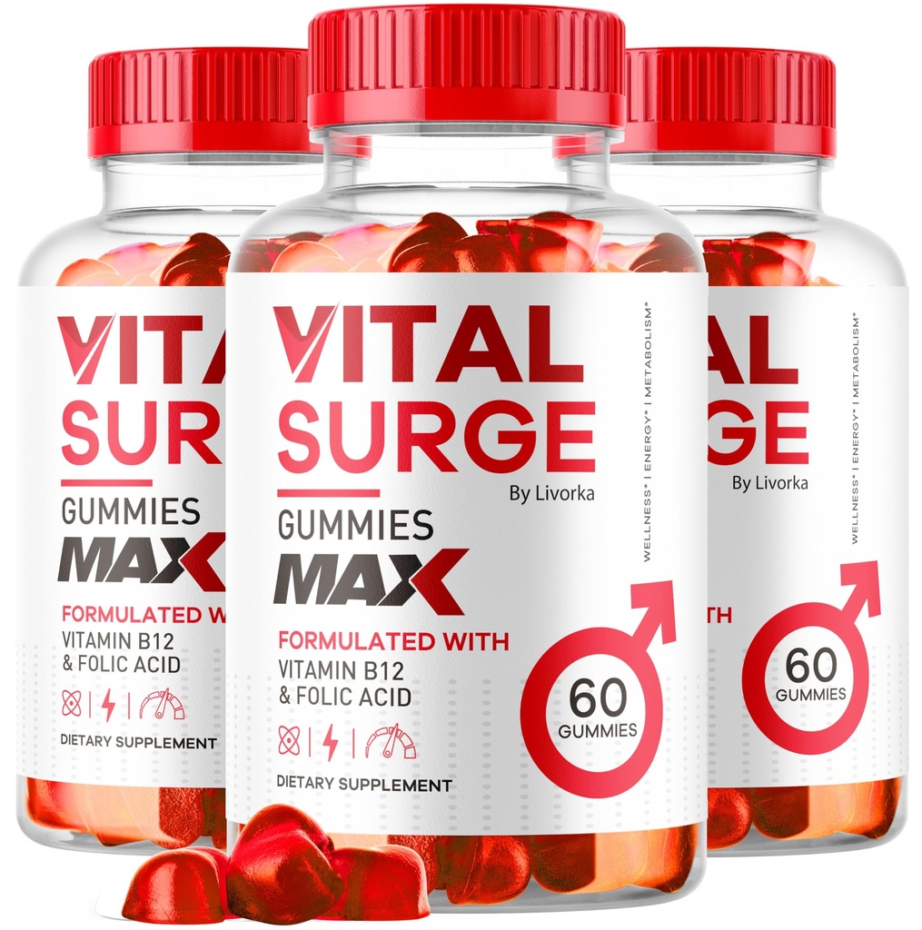 (3 Pack) Vital Surge - Vital Surge for Mænd Gummies, Vital Vita Surge Max Maksimum Styrke 1050 MG, VitalSurge Supplement Support Gummy Advanced Formel, Premium Vitamin Gomitas (180 Gummies)