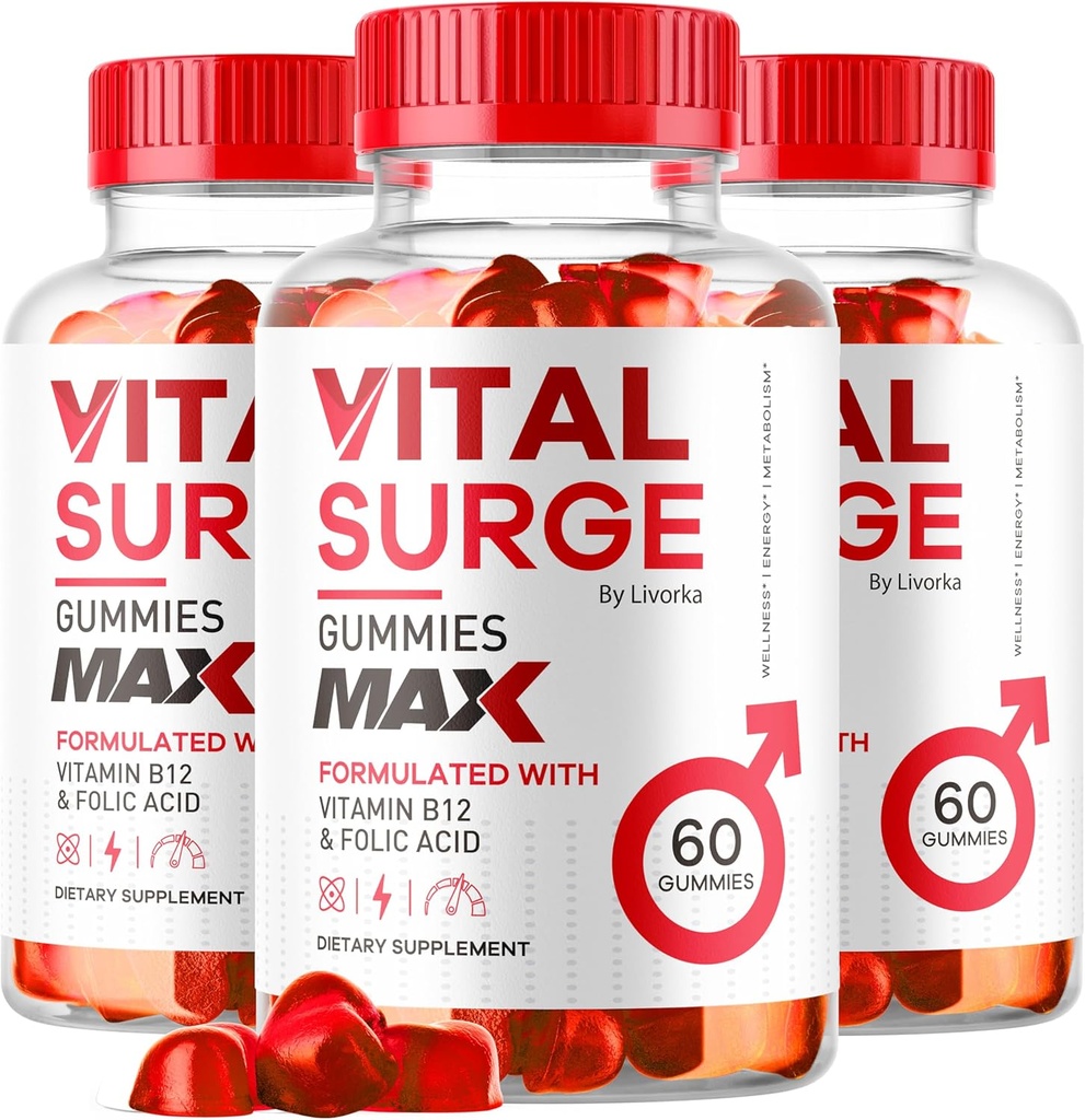 (3 Pack) Vital Surge - Vital Surge for Mænd Gummies, Vital Vita Surge Max Maksimum Styrke 1050 MG, VitalSurge Supplement Support Gummy Advanced Formel, Premium Vitamin Gomitas (180 Gummies)