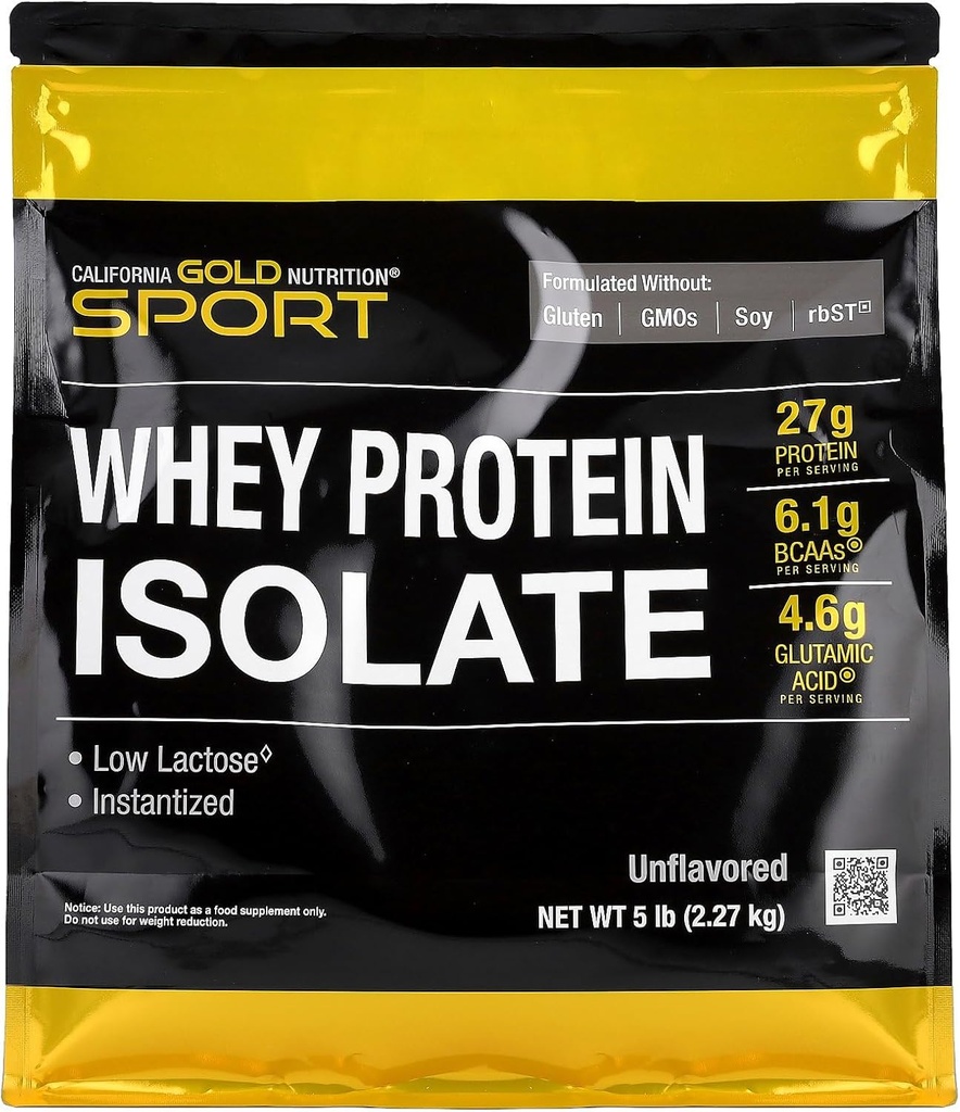 California Gold Nutrition Sport, Whey Protein Isolate, Unflavored, 5 LB (2,27 kg)