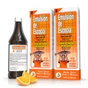 Emulsión de Escocia Cod Lever Oil Complex med vitaminer A, D, E, B1 - Natural Orange Flavor Kosttilskud til immunforsvar & ben sundhed - Essential Omega 3 Fiskeolie - 6,5 oz (2 - Pack)