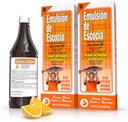Emulsión de Escocia Cod Lever Oil Complex med vitaminer A, D, E, B1 - Natural Orange Flavor Kosttilskud til immunforsvar & ben sundhed - Essential Omega 3 Fiskeolie - 6,5 oz (2 - Pack)