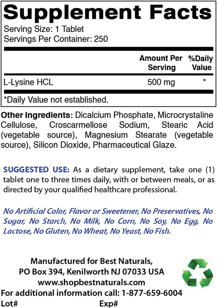 Bedste Naturals L- Lysin 500 mg & C-vitamin 1000 mg