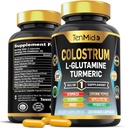 Colostrum Supplement - 10in1 Formel - Kombinere med L- Glutamin, gurkemeje, Cayenne Pepper, Apple Pectin, Probiotika, Ingefær og mere - fordøjelsesmæssig sundhed, immunforsvar - 120 kapsler