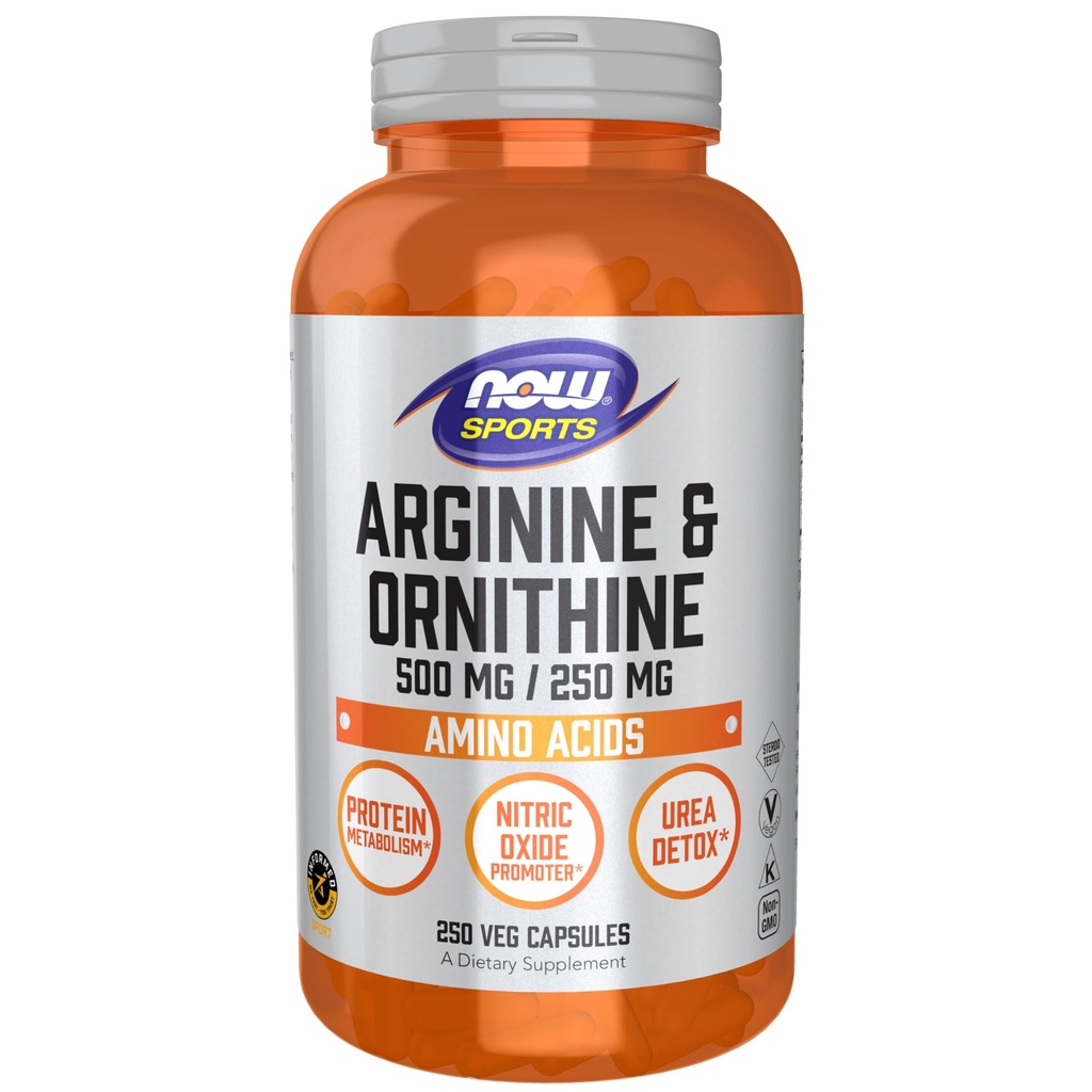 Now Foods Sports Nutrition, Arginin & Ornithin 500 / 250 mg, Aminosyrer, 250 Veg kapsler