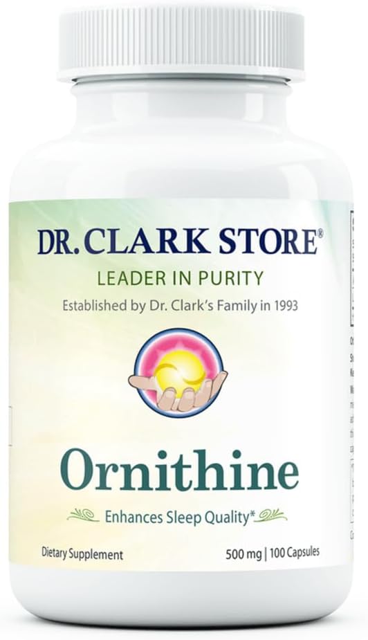 Dr. Clark Ornithin Kosttilskud - Gluten Free, Natural Sleep Aid, Promodes Protein Metabolisme, Cleansing and Detoxification, 500mg, 100 Gelatine Capsules