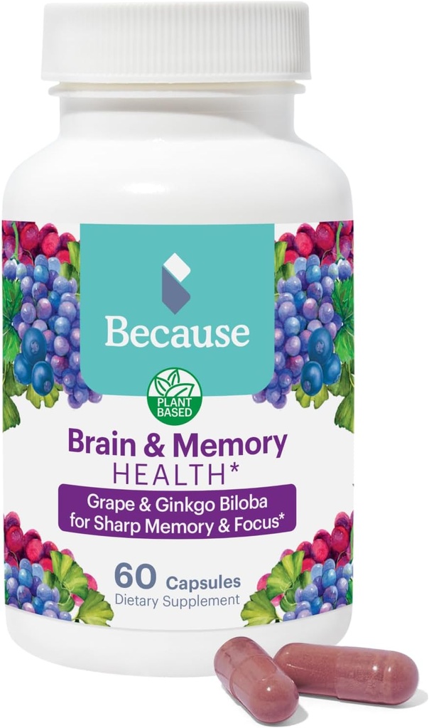 Fordi Brain Supplement for Memory & Focus - Proprietary Blend med Ginkgo Biloba - Understøtter kognitiv funktion, Opmærksomhed & mental Klarhed - Vegan, Gluten- Free, Non- GMO - 740mg Servering - 60 kapsler