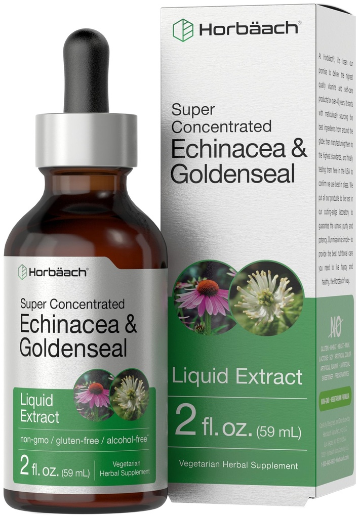 Horbäach Echinacea Goldenseal Liquid Tincture Drops Note 124; 2 fl oz Note 124; Alkohol Free Extract