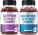 Safran Kosttilskud (60 Gummies) 5 i 1 Avanceret Formel Sukker Free Gummy - Lækker Raspberry Flavor og Magnesium Glycinate (60 Greve) Pure Glycinate Gummy til voksne - Non- GMO, Vegan & USA Made