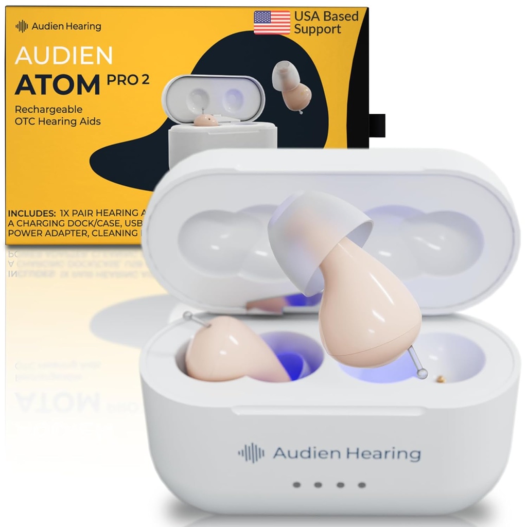 Audien Hearing ATOM PRO 2 Trådløs Genopladelig OTC-høreapparat, Premium Comfort Design og næsten usynlig