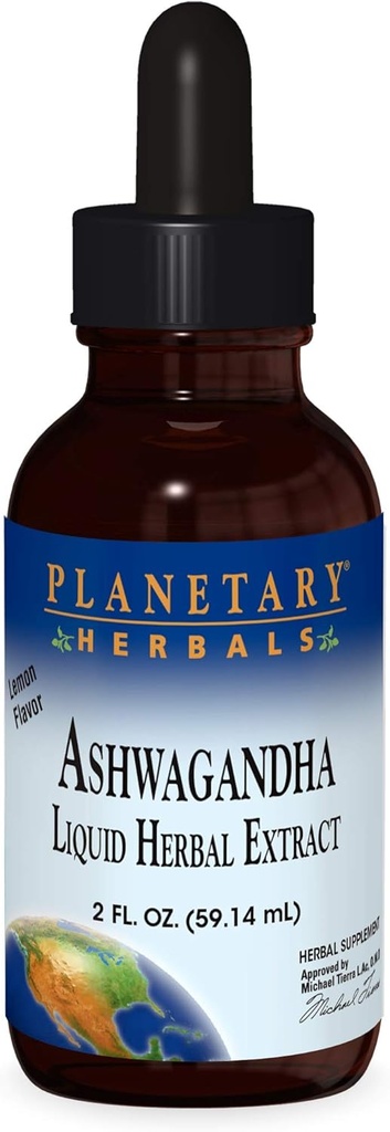 Planetariske Herbals Ashwaganda Herbal Extract Liquid, Lemon Flavored, 2 Fluid Ounce