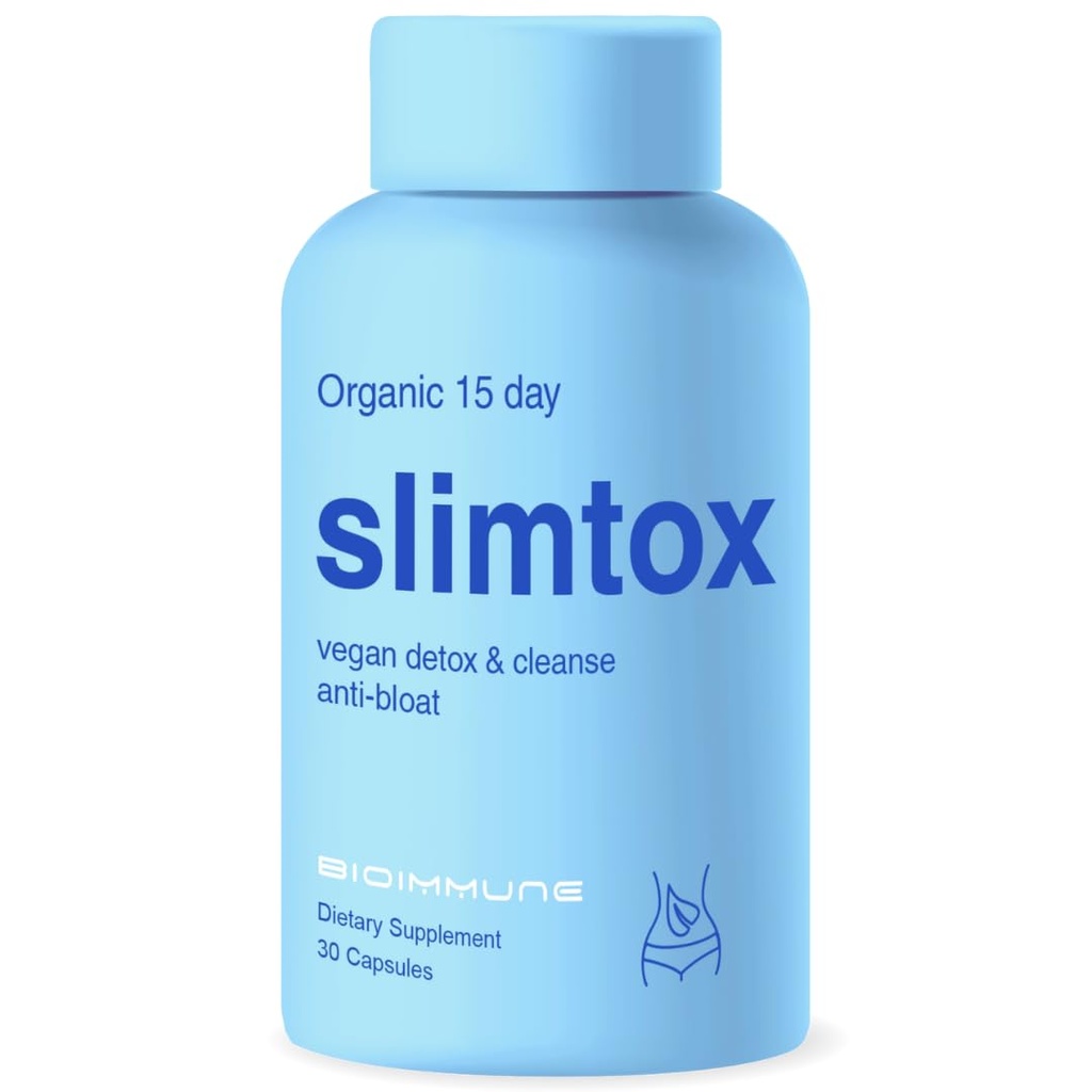 BioImmune Slimtox™ Organic 15 Day Colon Cleanse & Detox for Flat Stomach Less Bloat & LBS w/Probiotics - Constipation Relief - Flushes Toxins, Boosts Energy