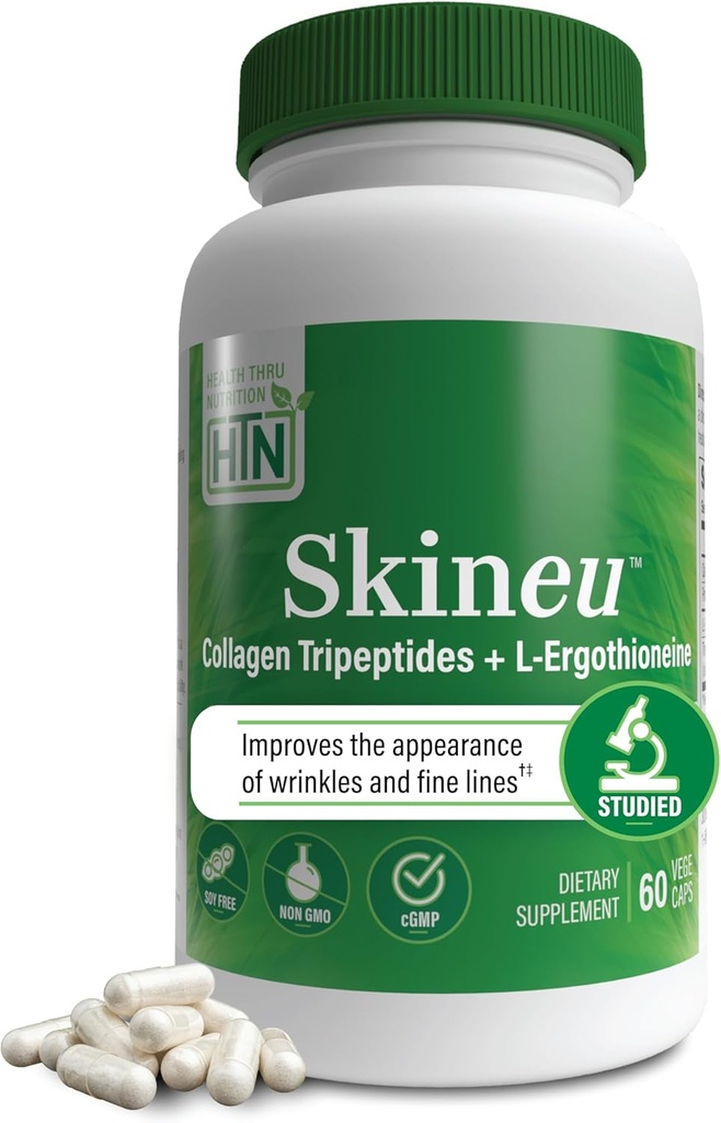 Skineu Collagen Tripeptide + L-Ergothioneine | Advanced Anti-Aging Formula | Morikol® Marine Collagen | Supports Skin Hydration, Elasticity & Joint Health | Non-GMO & Gluten-Free | 60 VegeCapsules