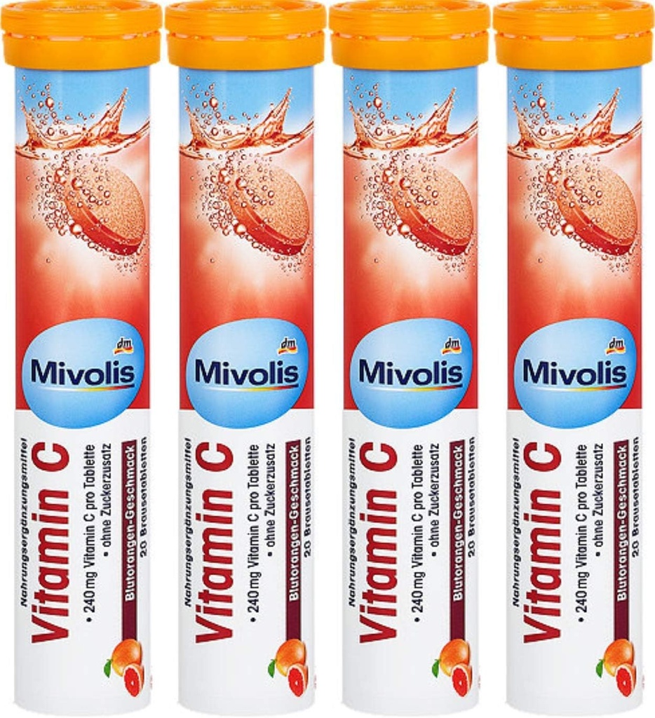Mivolis C-vitamin brusetabletter - Kosttilskud 4 Pakninger x 20 stk