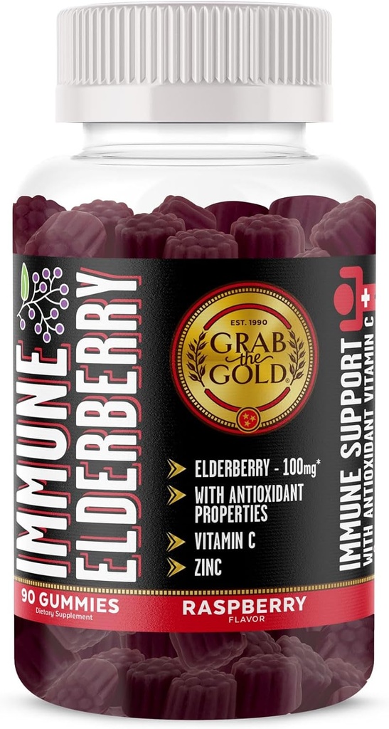 Grab The Gold Elderberry Gummies med C-vitamin & Zink.124; Immunsupport Gummies, Vegan, Gluten- Free