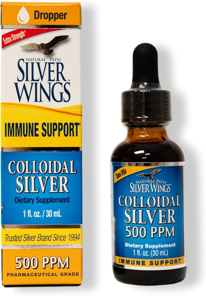 Natural Path Silver Wings Kolloid Sølv 500PPm, Amber Brown Liquid immunforsvar, 1 Fl Oz (pakke med 1)
