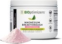 BIOptimizers Magnesium Breakthrough Drink - 8 former for Magnesium, elektrolyter, søvn sundhed, stress, Muscle Recovery, Heart Support Medical 124; Glycinate, Citrate, Malate- Raspberry Lemon
