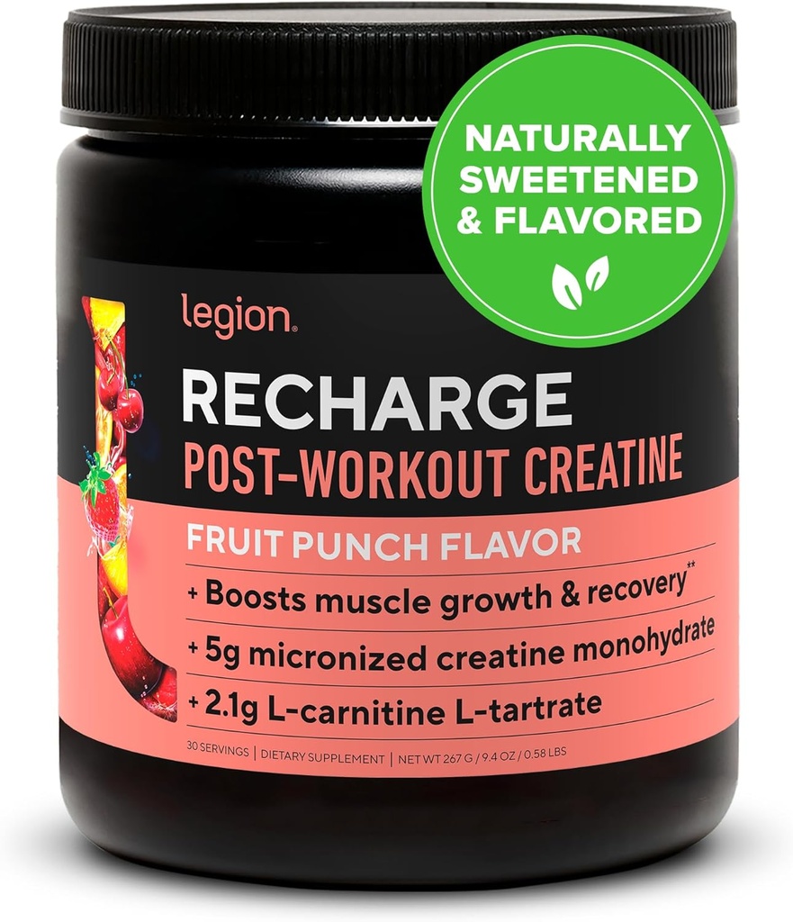 LEGION Recharge Post Workout Supplement - Alle naturlige muskel Builder & Inddrivelse Drik med mikroniseret Creatin monohydrat. Naturligt sødet & smag, sikker og sund (Fruit Punch, 30 Serve)