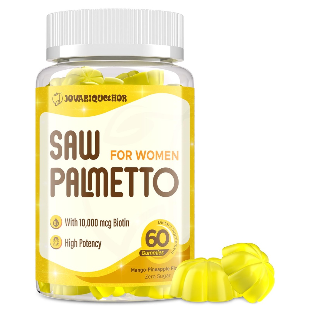 Saw Palmetto til kvinder - DHT Blocker hårvækst supplement - 500mg Potent Saw Palmetto Gummies til hår, hud, negle, urinveje Wellness - Mango- Ananas Flavor - 60 Gummies