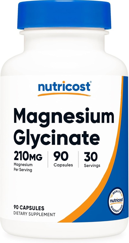 Nutricost Magnesium Glycinat kapsler (90 kapsler, 210 mg per servering) - Magnesium Glycinat supplement til Gentle Absorption