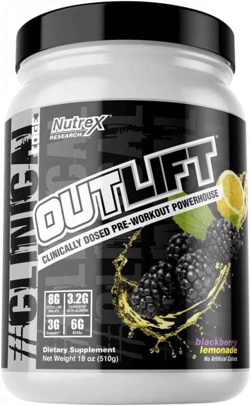 Nutrex Forskning Outlift Pre Workout Powder, Blackberry Lemonade 18oz, 20 Servering