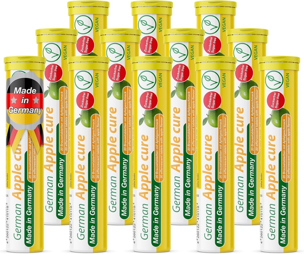 T & D Tysk Apple Cure - 240 Vegansk drik Effervescent tabletter - Apple Flavor - Lavet i Tyskland