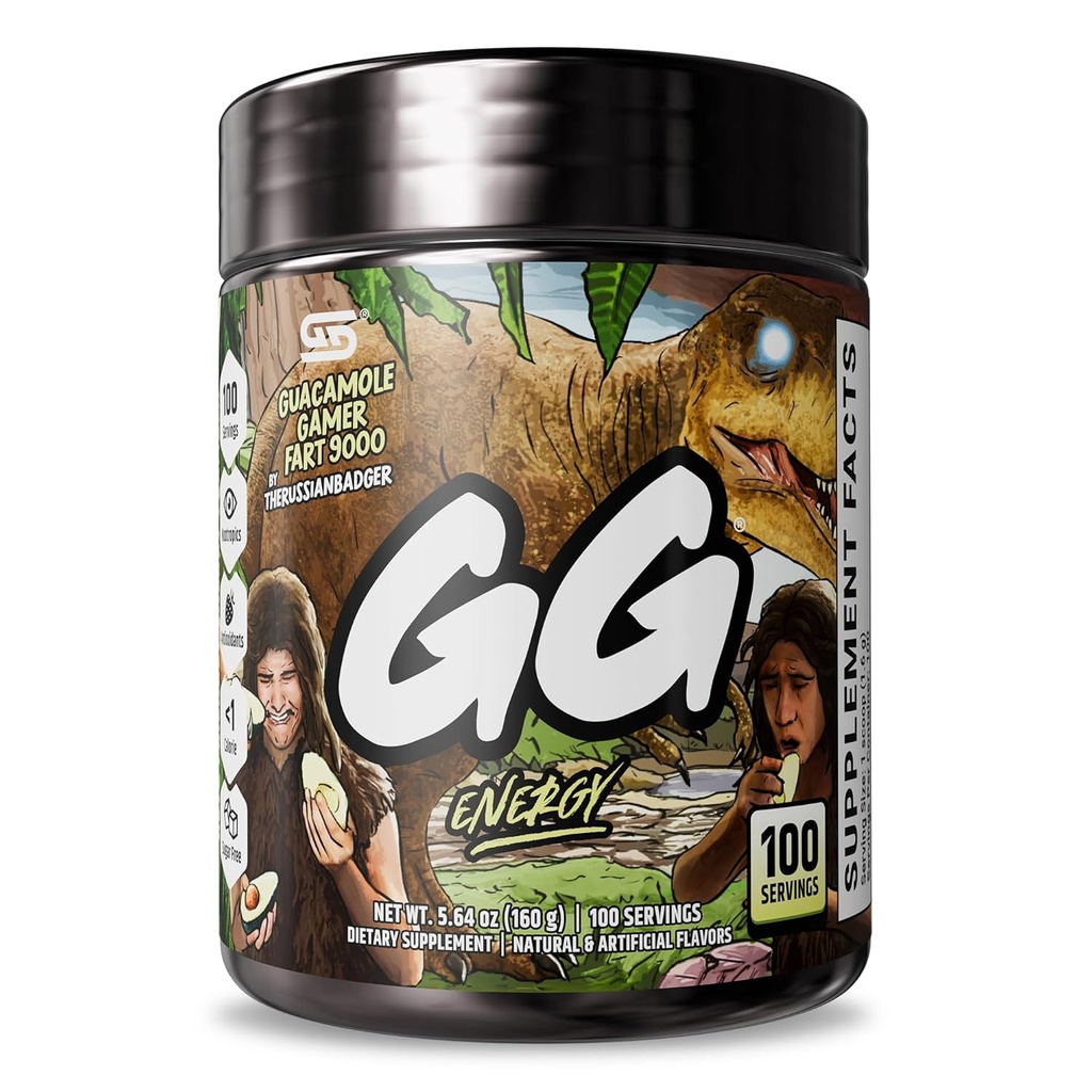 Gamer supps GG ® Energy - Guacamole Gamer Fart 9000 af TheRussianBadger (100 Servere) - Keto Friendly Gaming Energy and Nootrop Blend, Sugar Free + Organic Coffein + Vitaminer, Powder Drink