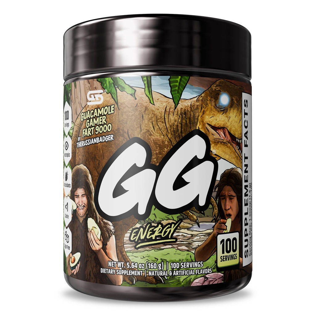 Gamer supps GG ® Energy - Guacamole Gamer Fart 9000 af TheRussianBadger (100 Servere) - Keto Friendly Gaming Energy and Nootrop Blend, Sugar Free + Organic Coffein + Vitaminer, Powder Drink
