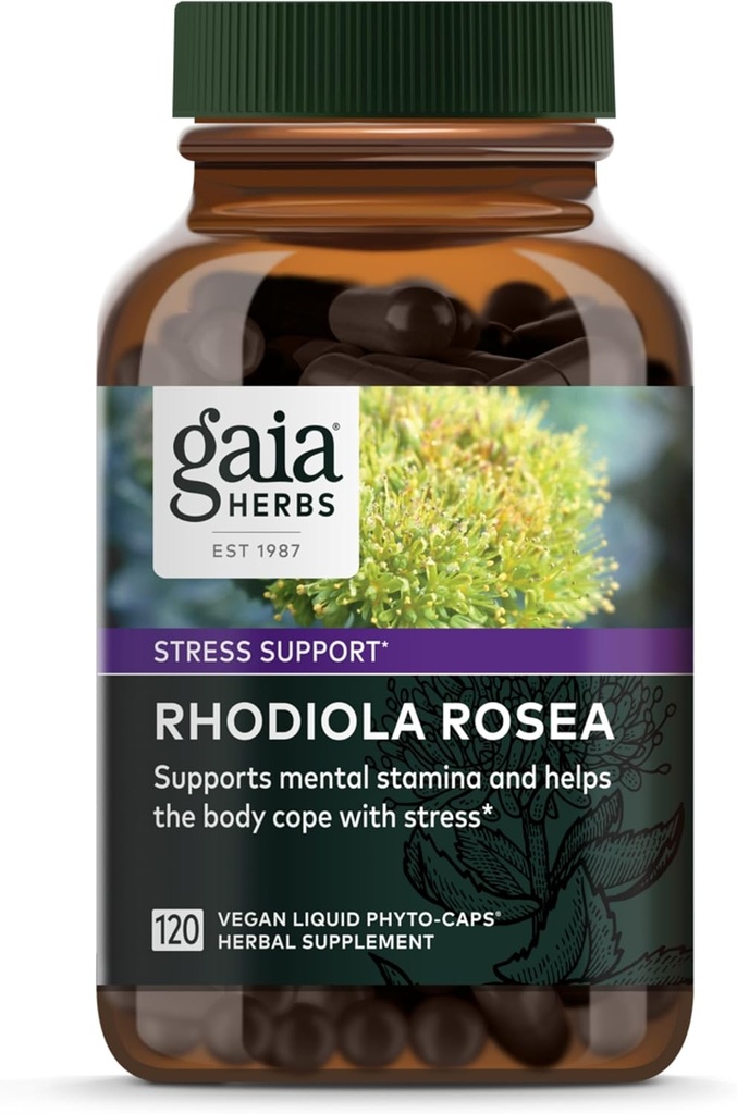 Gaia Herbs Rhodiola Rosea - Stress Support Traditionelt til støtte sund Stamina & Endurance - med Siberian Rhodiola Root Extract * - 120 Vegansk flydende Phyto- Kapsler (60- Day Supply)