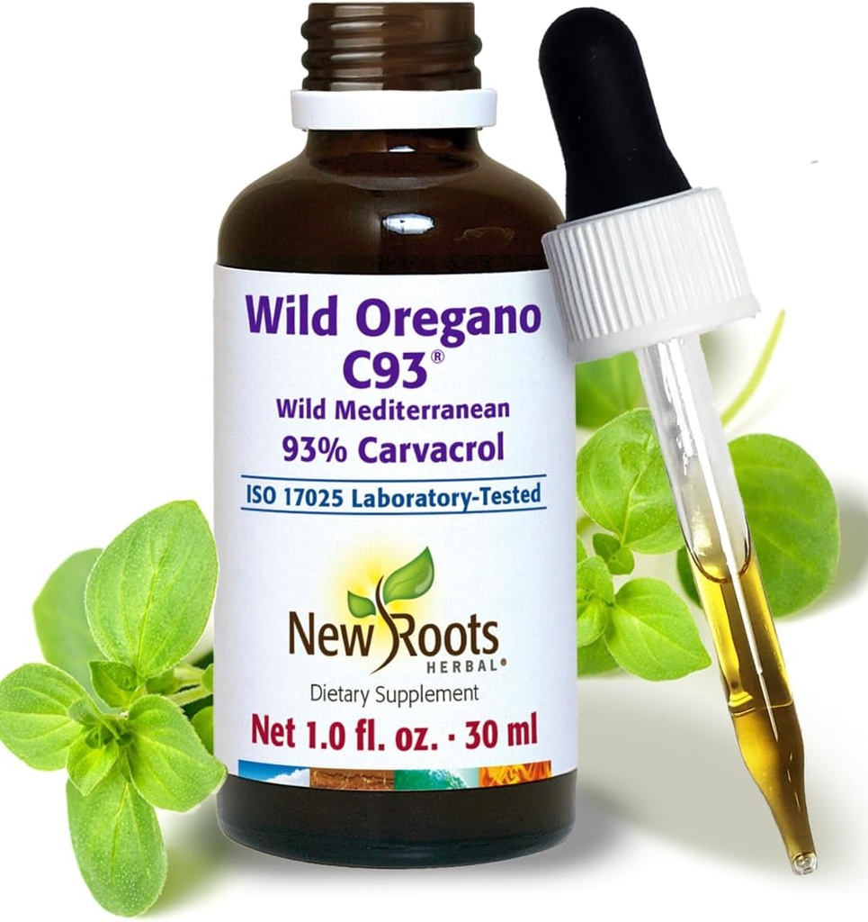 New Roots | Wild Oregano Oil Drops with 93% Carvacrol (1 fl oz) Organic Oil of Oregano Extract (547 Servings) | Highest Concentration, Non-GMO, Vegan, Gluten-Free